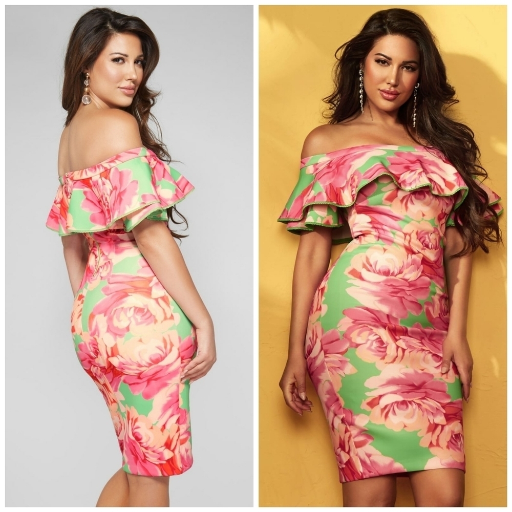 NEW MARCIANO Pout Off-The-Shoulder Scuba Dress
